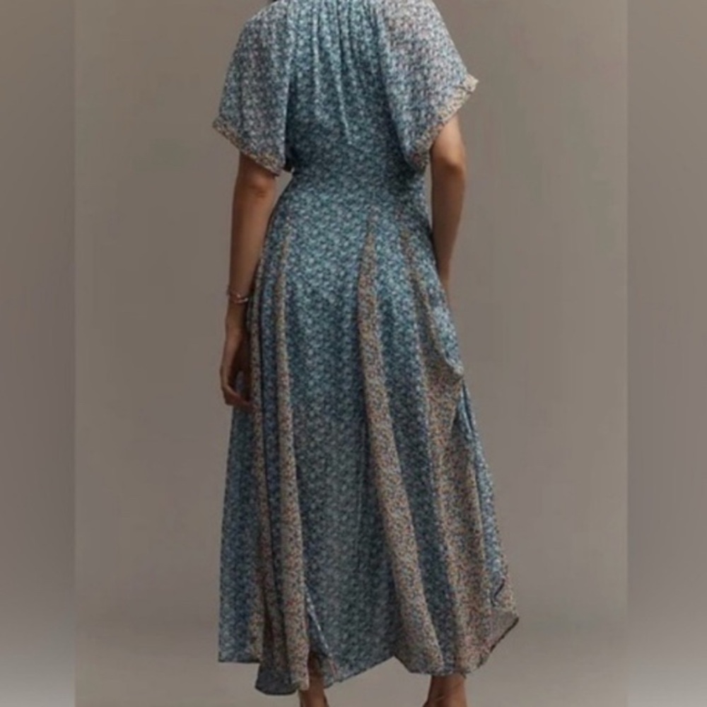 Maeve for Anthropologie Blue Floral boho button front detail Maxi Dress New - Picture 2 of 5